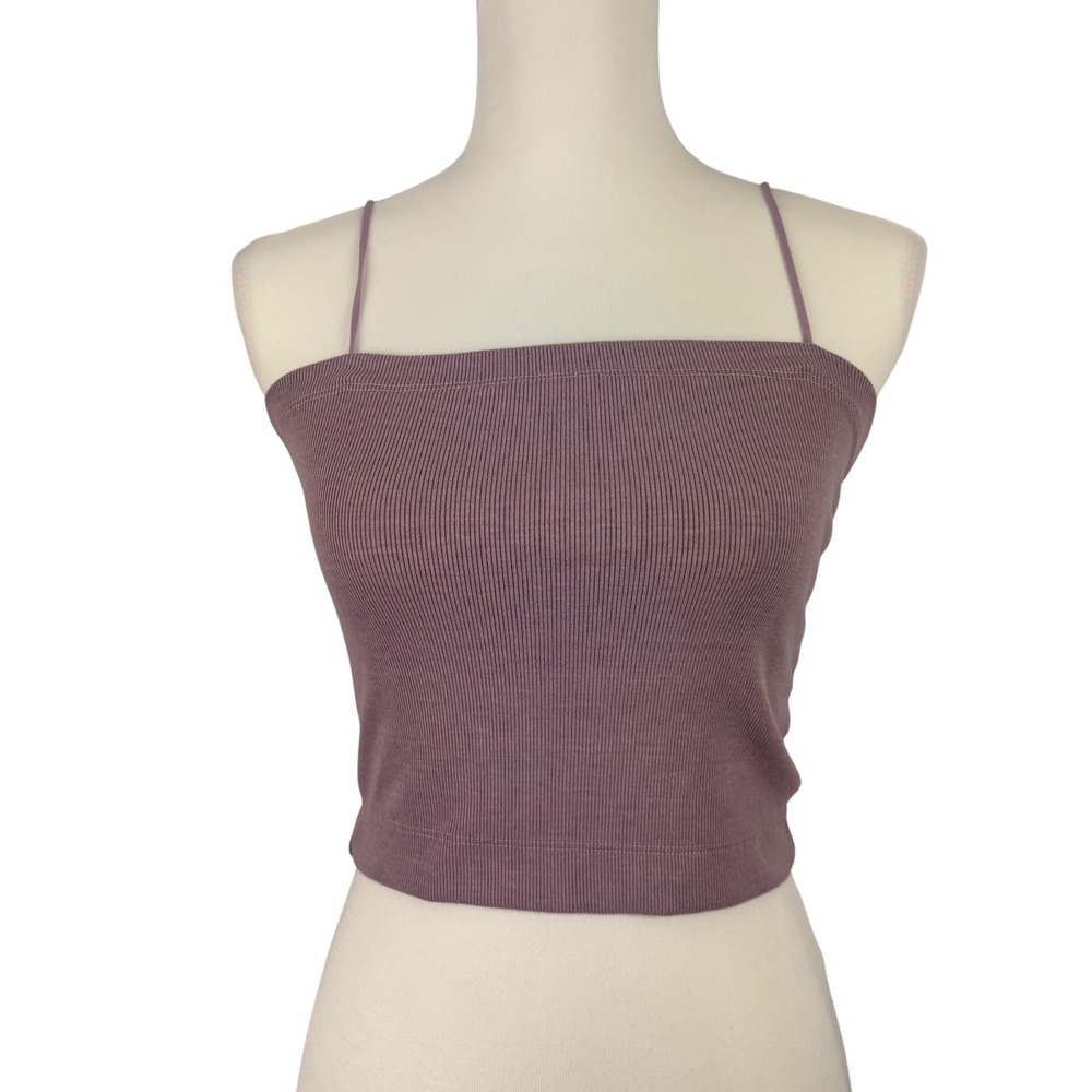 American‎ Eagle Ribbed Crop Top Size M Mauve Spaghetti Strap Square Neck